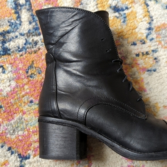 Latitude Femme Classic Genuine Leather Lace Up Block Heeled Ankle Boots Black 37 - Picture 9 of 16